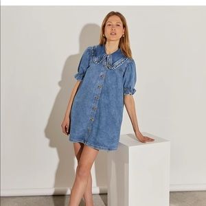Denim Puff Sleeve Collared Shirt Dress